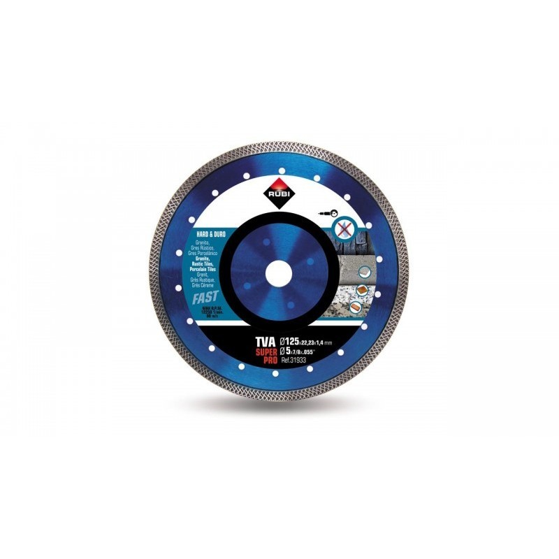 Disc diamantat TVA 125 SUPERPRO RUBI, 125/22.2mm, granit, clinker, caramida refractara, gresie portelanata dura