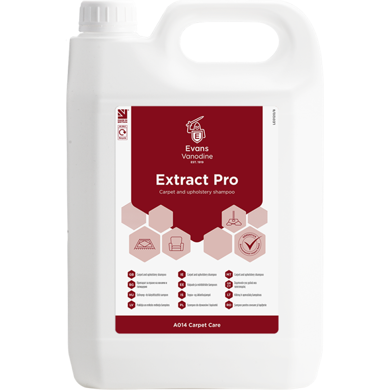 Detergent EXTRACT PRO parfumat, cu spumare redusa, pentru curatarea mochetelor, a covoarelor si a tapiteriilor, recipient 5l